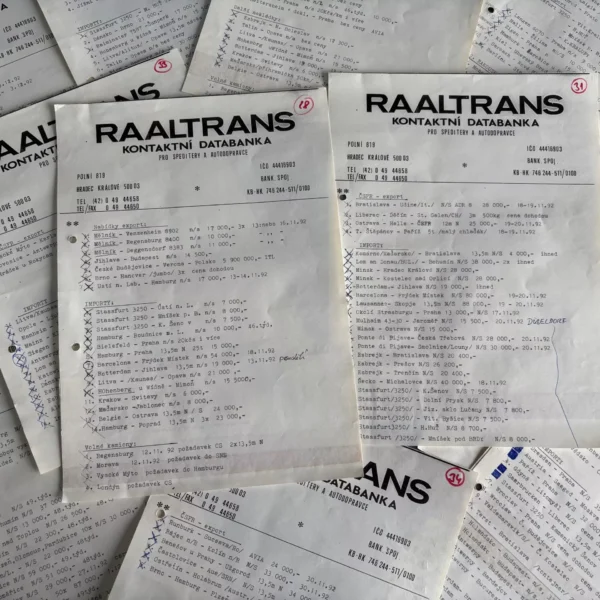 One of the first lists of transport offers and available vehicles sent by fax (1992)